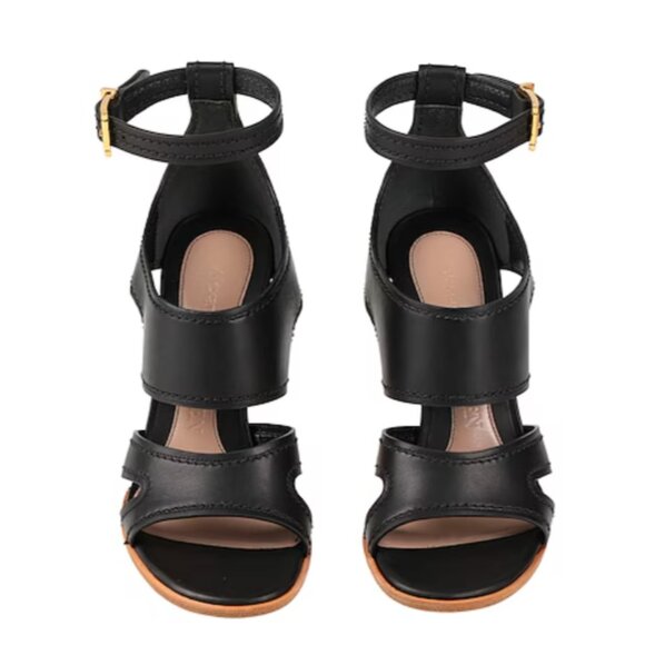 Alexander McQueen Wooden Heel Strappy Black Leather Pumps - Picture 4 of 15